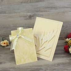 Faint Yellow Invitation Card with Ribbon Bow  Beautiful Invitation Customized 
